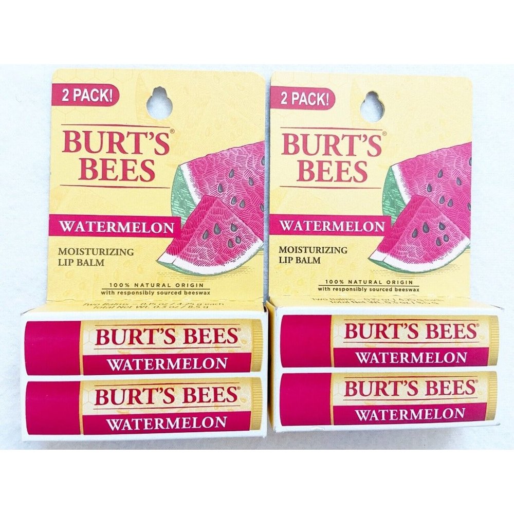 4 Burt's Bees Moisturizing Lip Balm 2-Pack Watermelon Flavor Dry Chapped Lips